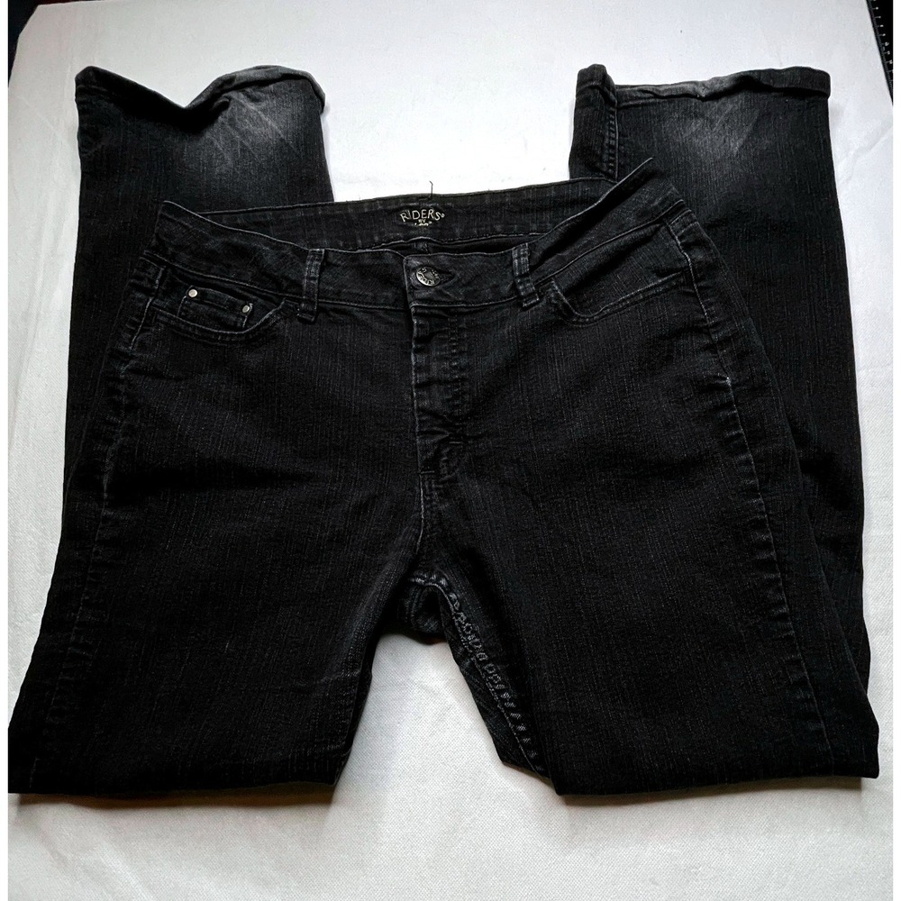 Riders by Lee Black Straight Leg Jeans Mid Rise Comfort Stretch Womens 14 M